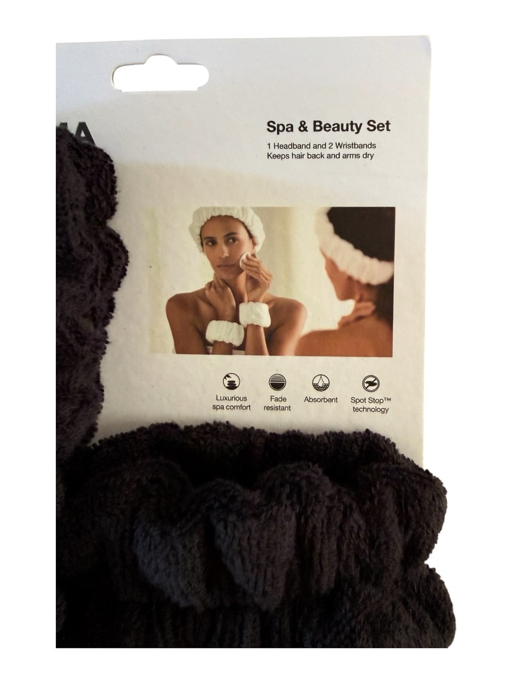 NOM Spa & Beauty Headband Wristband Set Black